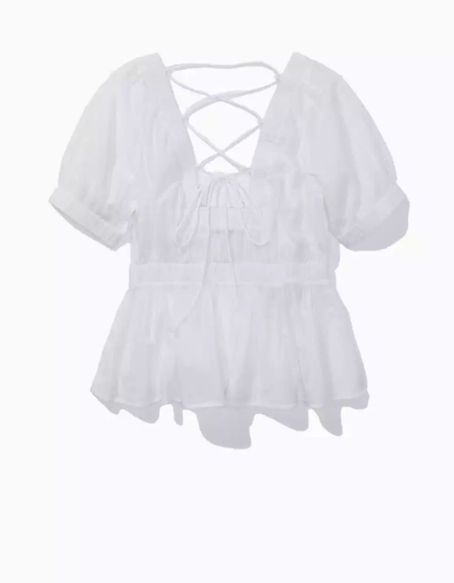 Chemises American Eagle AE Open-Back Babydoll Blouse Blanche Femme | DIO-03825533